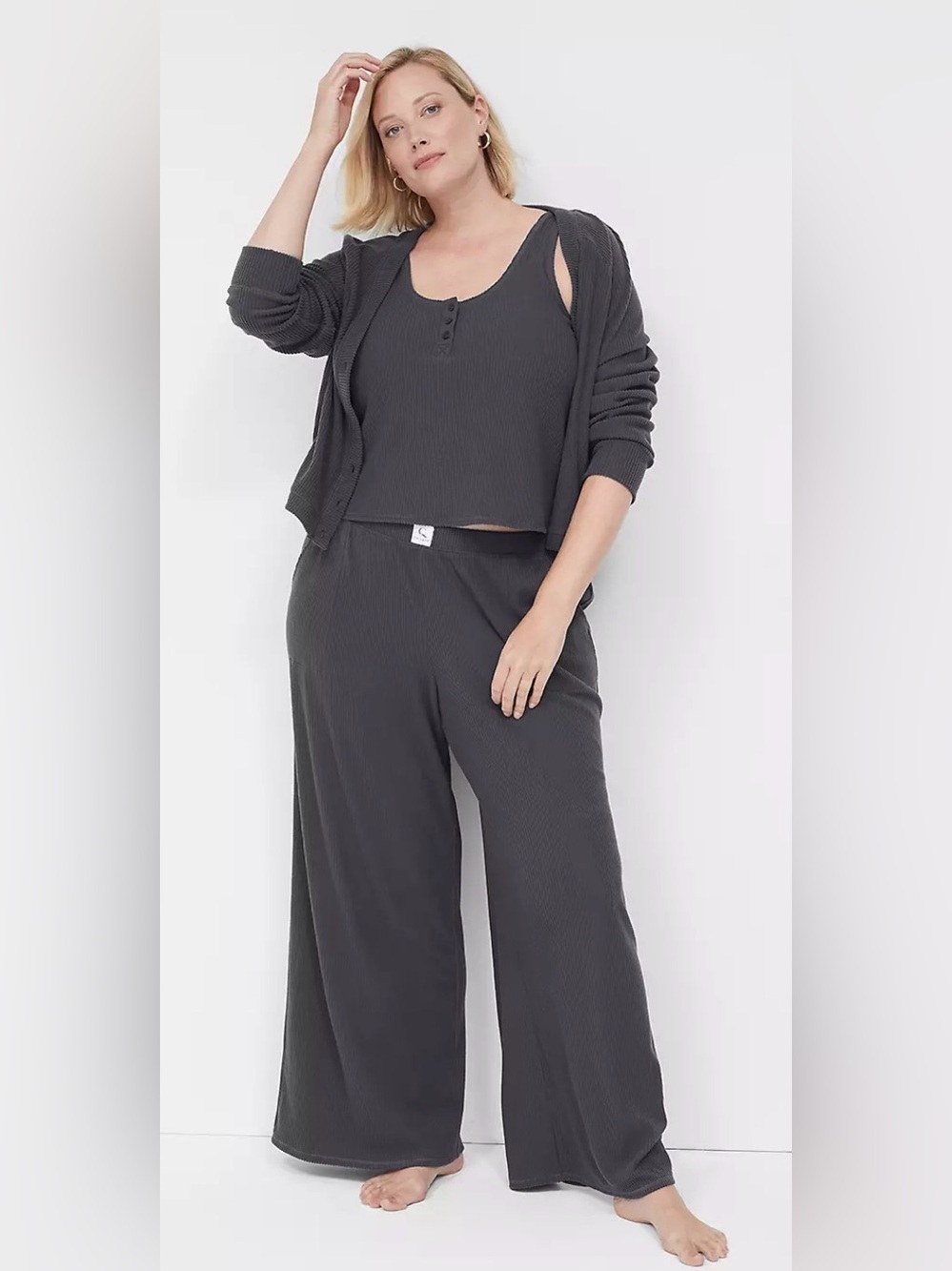 Brushed Rib Wide Leg Sleep Pant - Picture 3 of 7
